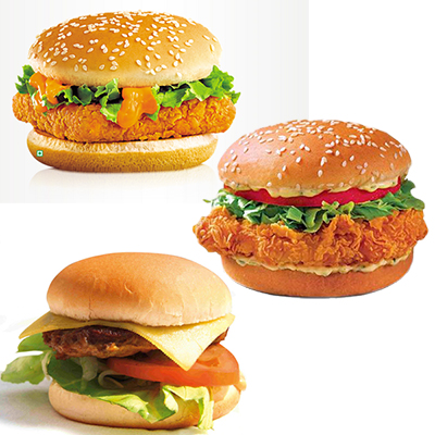 "3 Veg Burgers( Paneer+ Cheese + Crispy) (BOB) - Click here to View more details about this Product
